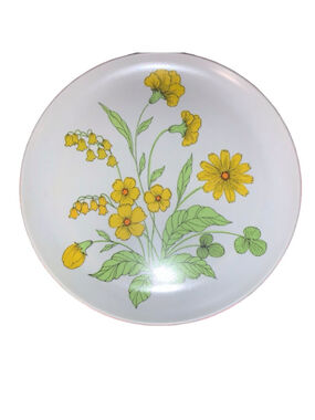 Vintage melamine Dinnerware replacement Plate White Yellow Floral clover